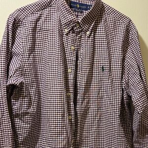 Ralph Lauren XL Men's Gingham Shirt - Purple and White